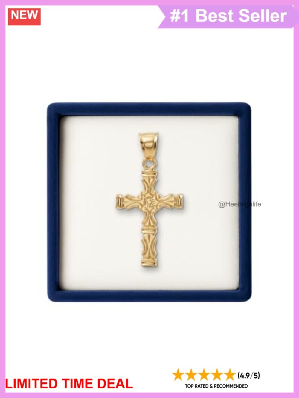 14K Gold Cross Pendant Regal Scroll Design Double-Bonded Religious Jewelry